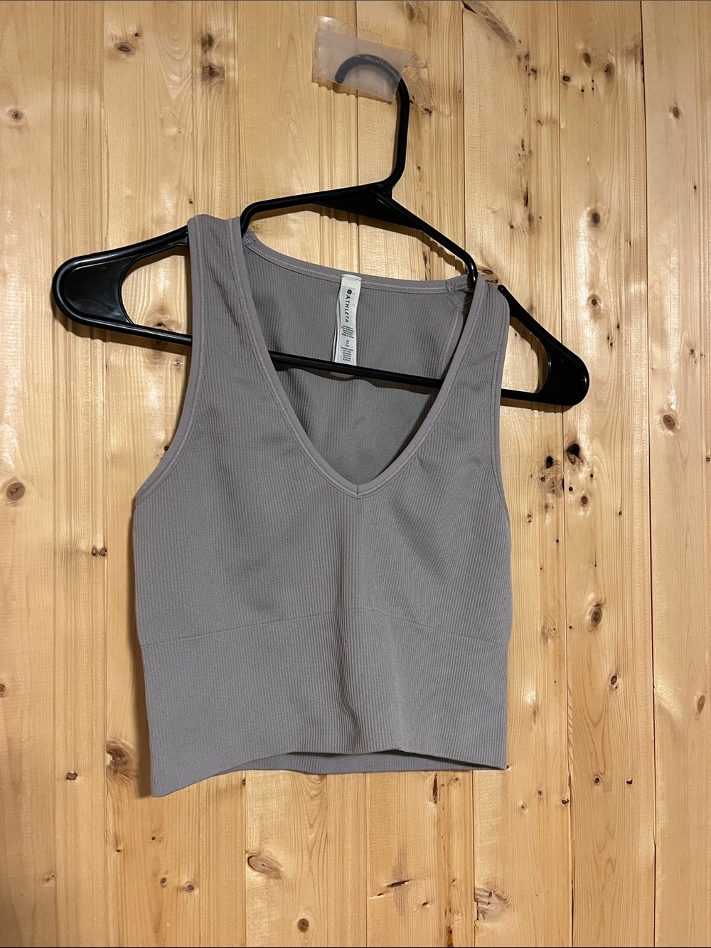 Athleta Ribbed V-Neck Cropped Tank - Light Gray